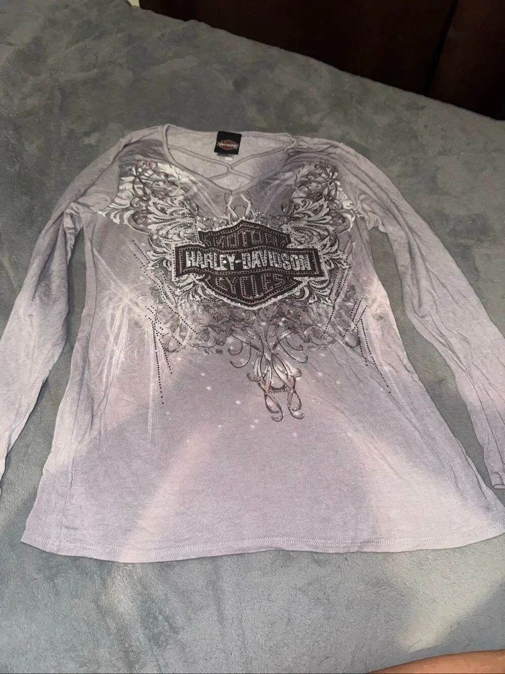 Harley Davidson embellished long sleeve top size large